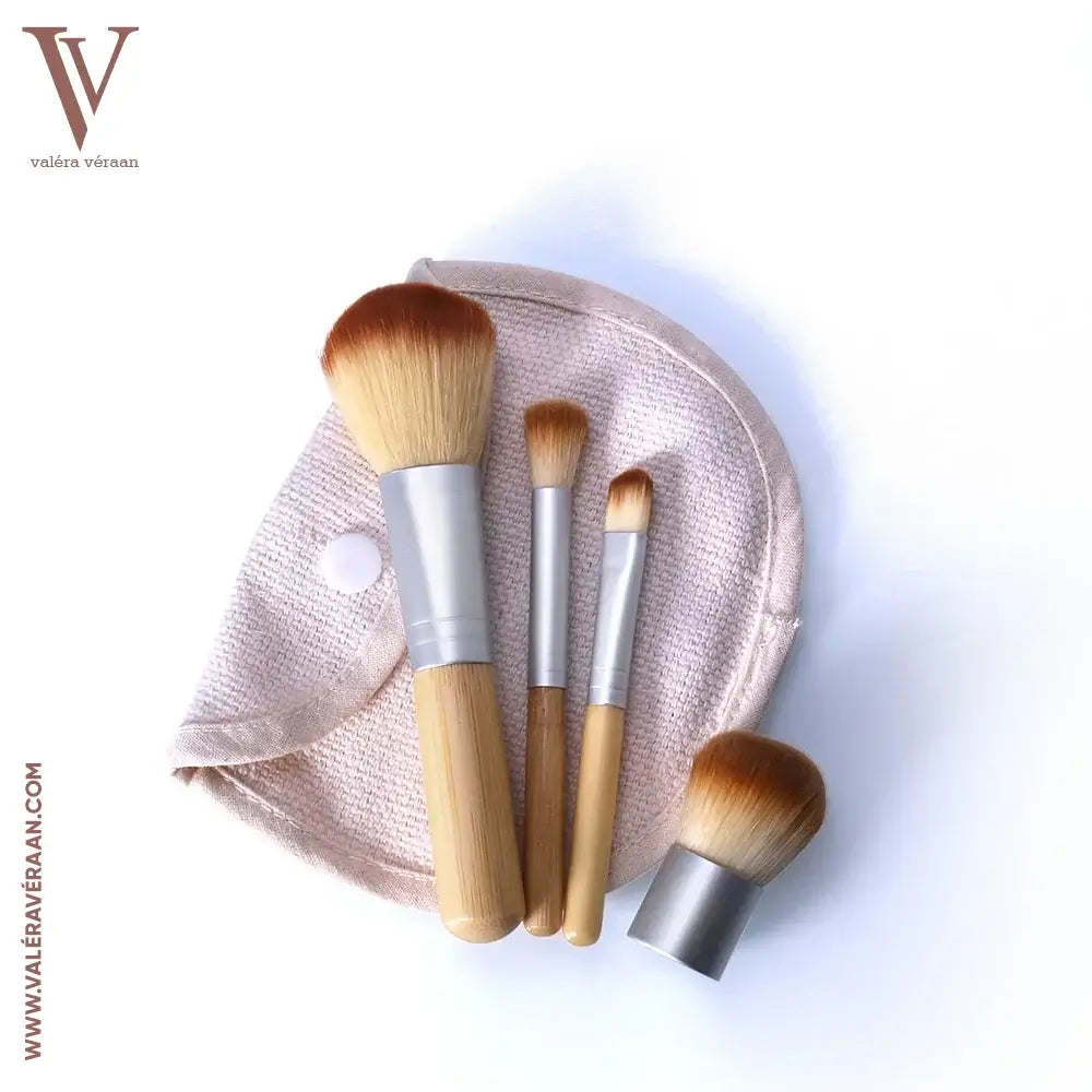 Valéra Véraan 4-Piece Face Brush Set – High-quality makeup brushes with soft bristles and bamboo handles for flawless application of foundation, blush, contour, and highlighter. Eco-friendly and perfect for a seamless makeup finish. Shop premium brush sets at Valéra Véraan.