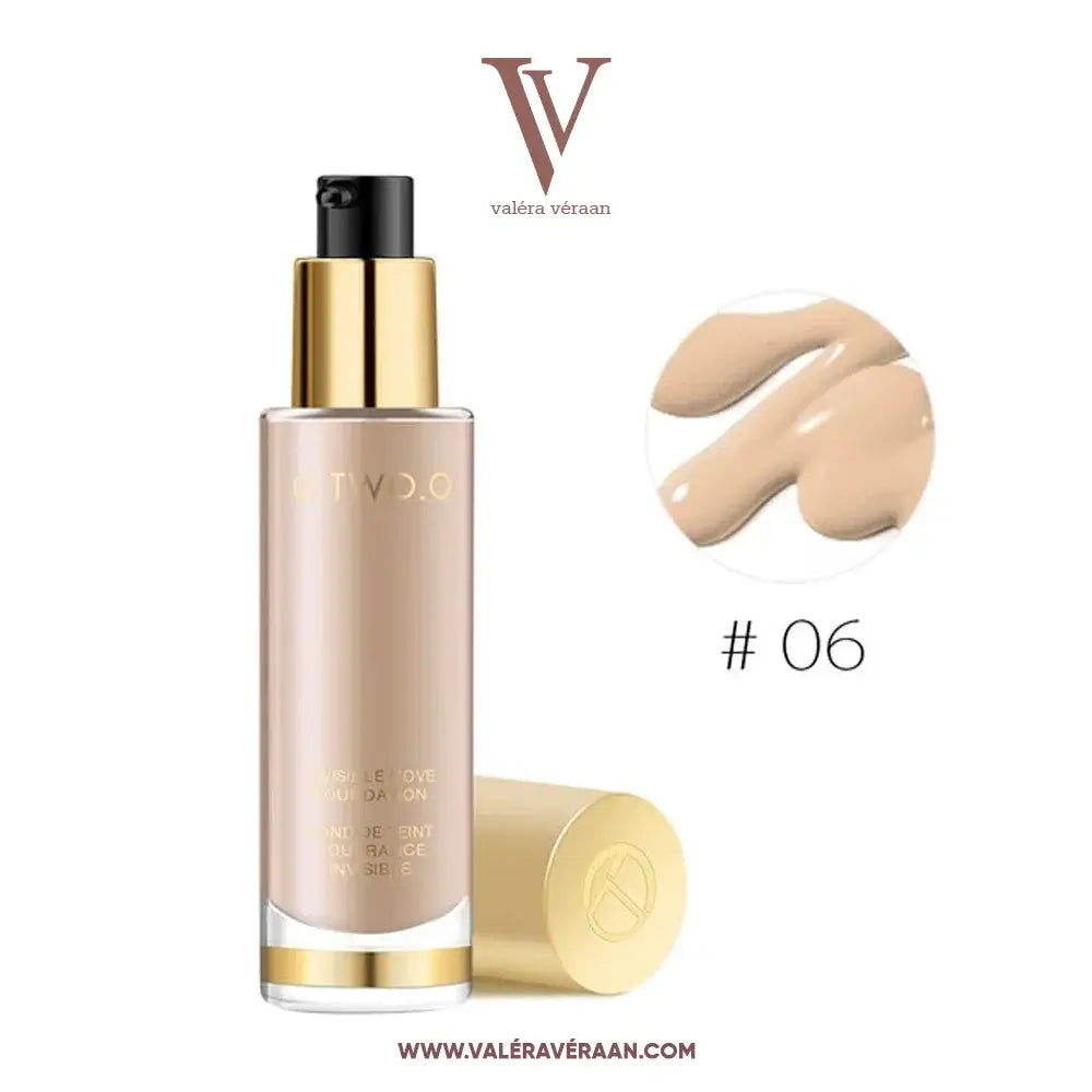 Valéra Véraan Invisible Love Foundation featuring a lightweight, full-coverage formula for flawless skin. Elegant bottles with gold accents and shades splashing, showcasing the smooth, blendable texture ideal for all skin tones.