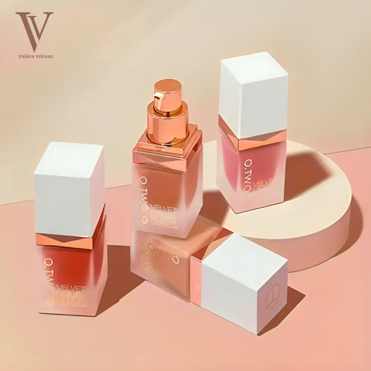 Valéra Véraan Velvet Liquid Blush in luxurious packaging, offering a silky, buildable formula for a natural, dewy finish. Perfect for enhancing your glow with vibrant, long-lasting shades. Ideal for all skin types.