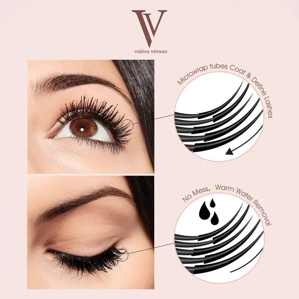 Valéra Véraan 5D Ultra Mascara featuring a sleek white and gold design, delivering volumized, lengthened lashes with a smudge-proof, long-lasting formula—perfect for bold and beautiful eyes.