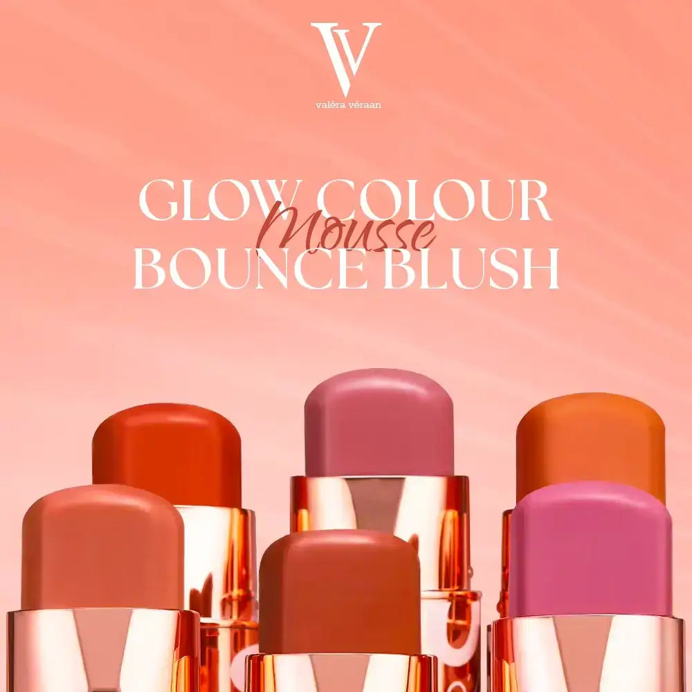 Valéra Véraan Glow Color Bounce Mousse Blush in elegant rose gold packaging, featuring rich, blendable shades for a natural, radiant flush. Perfect for long-lasting, lightweight wear with free delivery across Pakistan.