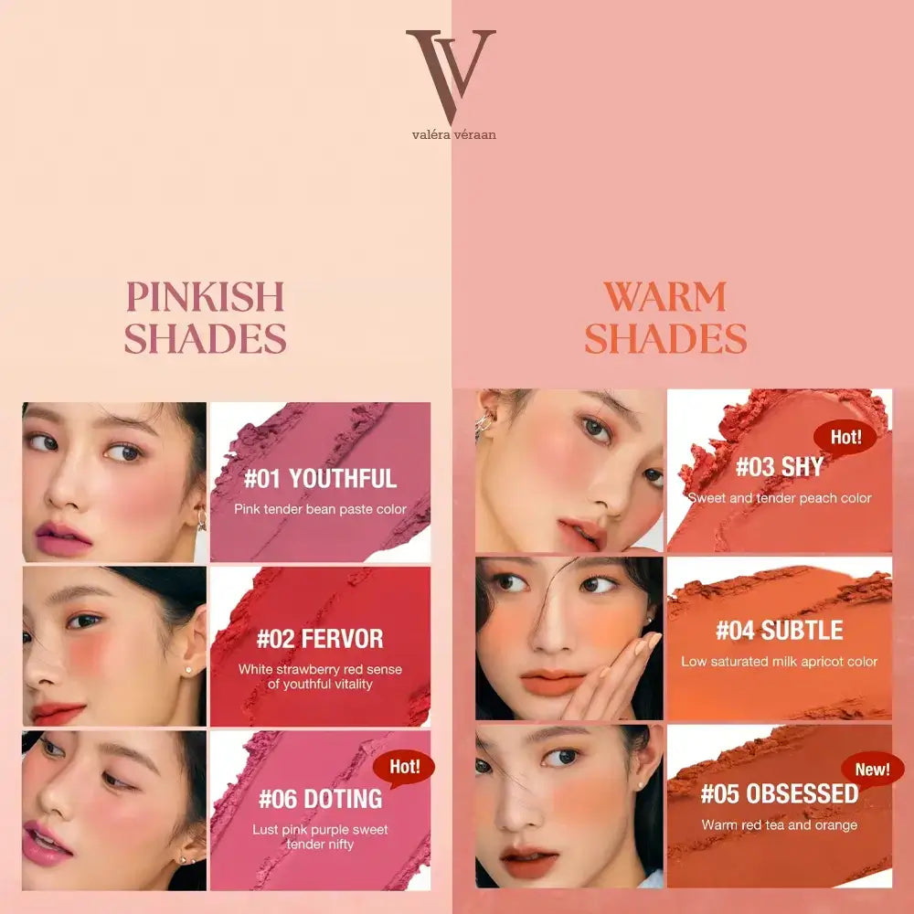 Valéra Véraan Glow Color Bounce Mousse Blush in elegant rose gold packaging, featuring rich, blendable shades for a natural, radiant flush. Perfect for long-lasting, lightweight wear with free delivery across Pakistan.