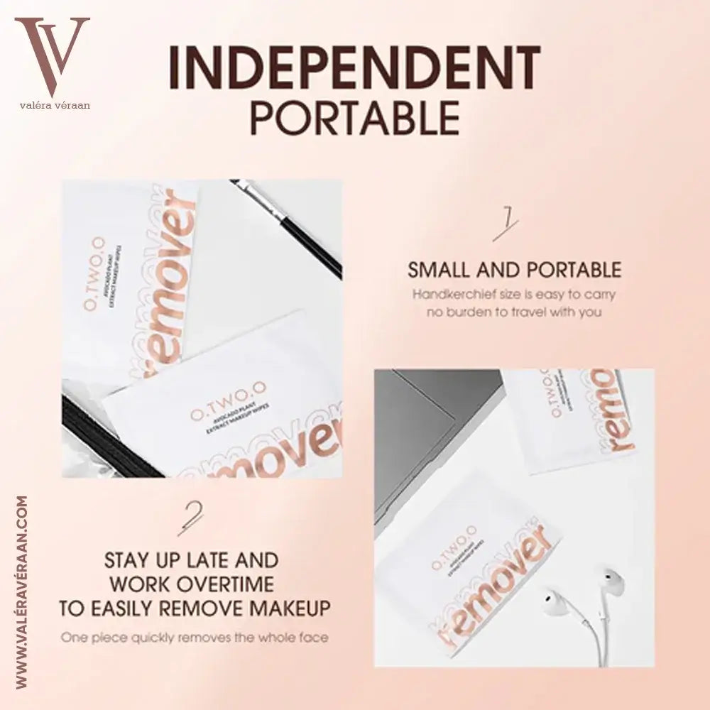 Valéra Véraan Avocado Plant Extract Makeup Wipes showing before-and-after results of gentle, residue-free makeup removal on eyes and lips, perfect for a clean and refreshed look.